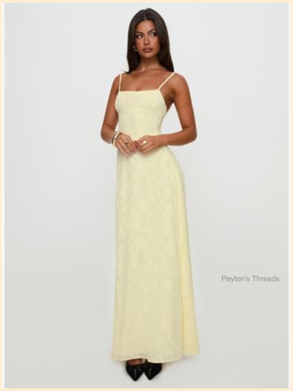 Maxi Dress with Floral Detailing, Square Neck, Sleeveless, Zipper Closure - Picture 2 of 7